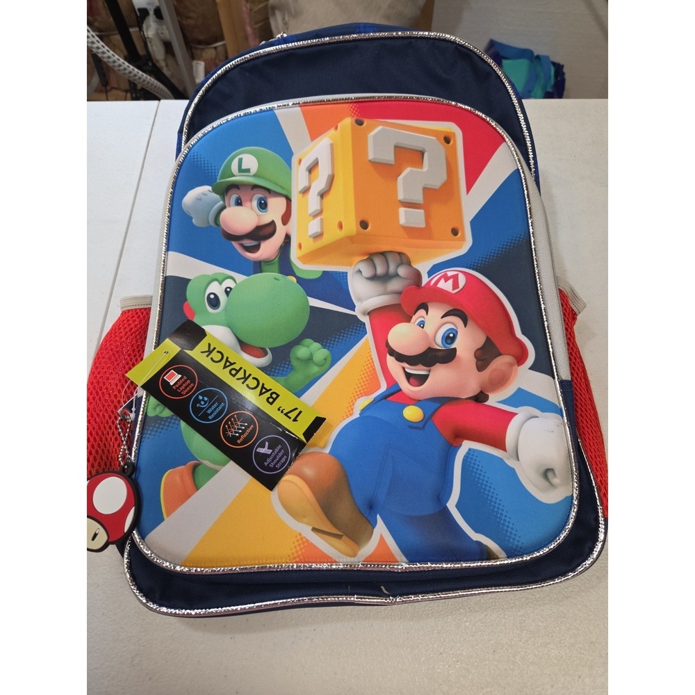 Nintendo Super Mario, Game Time, Yoshi, Luigi 17" 3D Graphic Backpack NWT